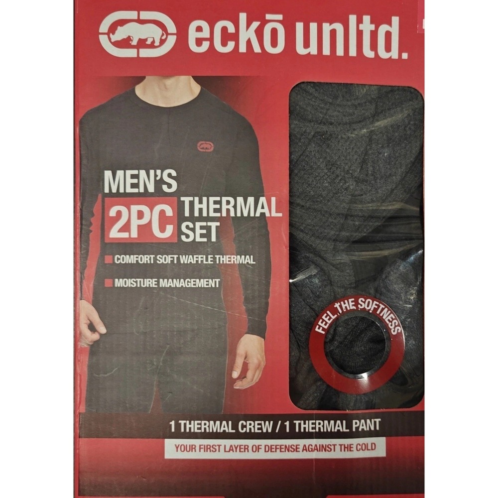 Ecko Function Thermal Set Black 2PC Waffle Knit Base Layer Underwear XL
